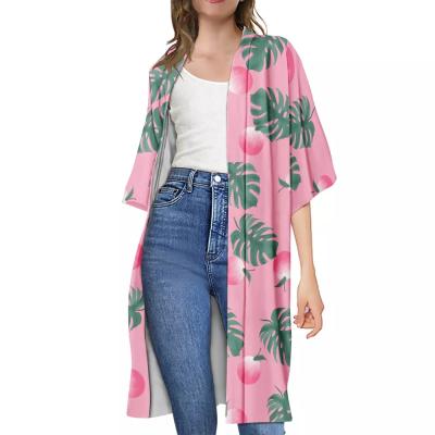 China Summer Casual Open Front Cardigan Coat For Peach Cartoon Print Delightful Breathable QUICK DRY Women Half Sleeve for sale