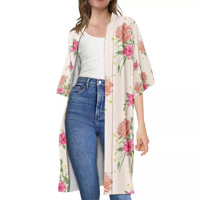 China Beautiful QUICK DRY Warm Design Flowers Pattern Print Sexy Lady Breathable Coat Half Sleeve Women Cardigan Coats for sale