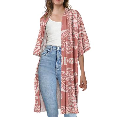 China QUICK DRY Women Lightweight Half Sleeve Coats Polynesian Traditional Tribal Stripe Print Long Cardigan for sale