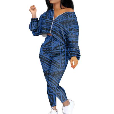 China Breathable Pants Sets Fitness Women 2 Piece Set Clothing Stripe Printed Customized Ladies Long Sleeve Autumn Samoan Polynesian Blue Plus Size for sale