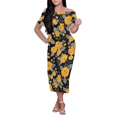 China Breathable Off Shoulder Rose Flower Floral Pattern Plus Size Women Beach Vacation Casual Summer Midi Dresses Tattoo Vintage Streetwear NEW for sale