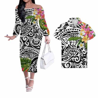 China Anti-Static Polynesian Tribal Plumeria Couples Matching Outfits Mens Shirts And Birthday Dress Off Shoulder Long Dresses For Women for sale