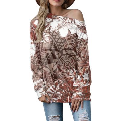 China Polynesian Tribal Anti-wrinkle Top Off The Neck Casual Fashion Long Sleeve Boat Neck Loose Pullover Blouse Tops Tunics for sale