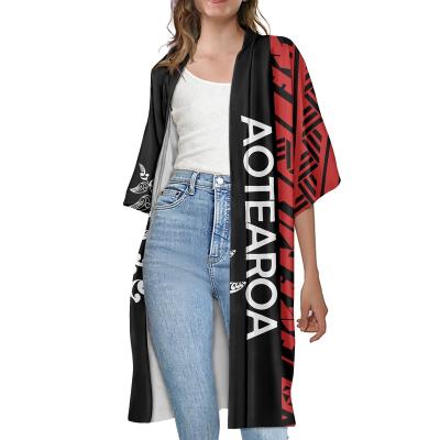 China Aotearoa New Zealand Vintage Feather Tattoo Print Shirt QUICK DRY Long Front Open Cardigan Duster Coat Light Thin Casual Long Sleeve Half Sleeve for sale