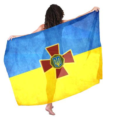 China New Sublimation Beach Towels Cheap Stylish Blue Yellow Beach Pills Defender Flag Ukraine High Quality Swimsuit Cover Up for sale