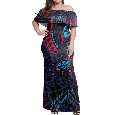 China Anti-Wrinkle Fashion Polynesian Samoa Tribal Tattoo Print Dresses Long Ruffles Lady Elegant Sexy Women Dresses For Summer for sale