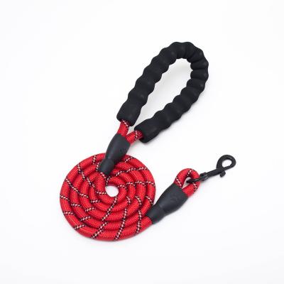 China Padded Mountaineering Durable Braided Nylon Reflective Soft Round Pet Dog Leash Handle Pet Round Rope Outdoor Sports With Poop Bag Holder for sale