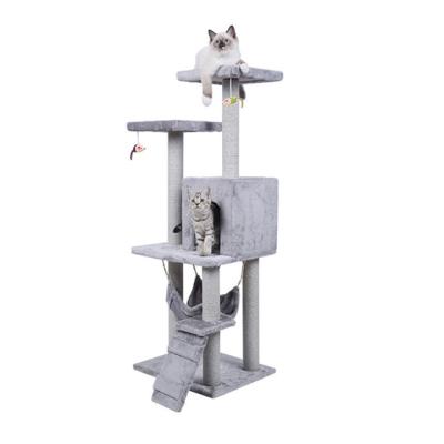 China Viable FBA Custom Service 2 Multi Tier Wood Cat Tower Toy Scratching Post Cat Tree Tower 3 4 Layer for sale