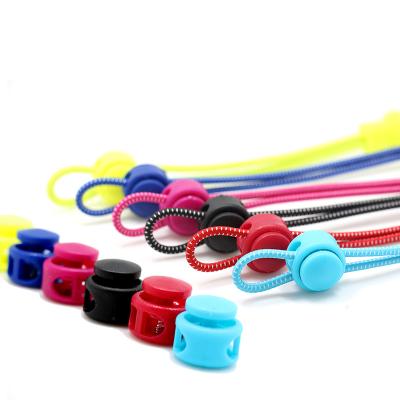 China Round Children Non Tie Fast Lazy Laces Round Elastic Plastic Buckles Reflective Laces for sale