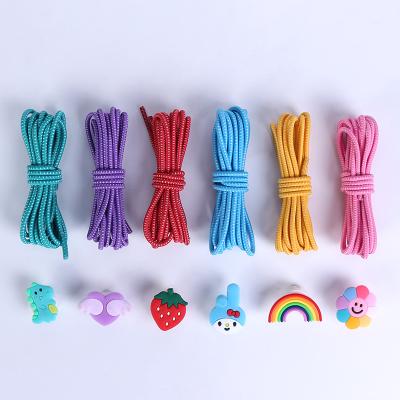 China Lazy Round Children No Tie No Tie Laces Cartoon Rope Buckle Stretch Rope Shoe Lace For Kids for sale