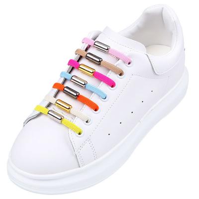 China Caizu Lazy Flat No Tie Shoe Lace Metal Button Elastic Cap Buckle Flat Elastic No Tie Laces Lock for sale