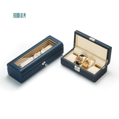 China Classic Elegant Vintage ROMI Hot Sale Blue Luxury PU Leather Watch Packaging Box Watches Organizer Storage Case Boxes For Watches for sale