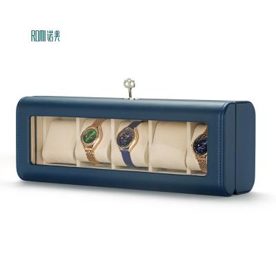 China Luxury Vintage Watch Packaging Box Cases Boxes ROMI Top Quality Blue PU Leather Classic Elegant Luxury Organizer Storage Boxes For Watches for sale