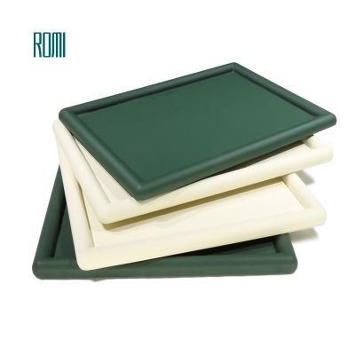 China Luxury Vintage ROMI China New Green Pu Leather Jewelry Displays For Ring Earrings Bracelet Jewelry Display Trays for sale