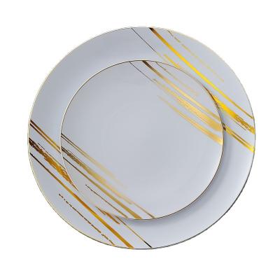 China Disposable High Quality Wholesale Wedding Decoration Gold Rim Disposable Plastic Plates For Party Wedding for sale