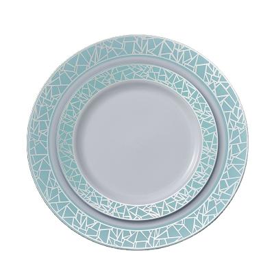 China Disposable Wholesale Round Decorative Wedding Plates Plastic Blue Charger Plate For Party for sale