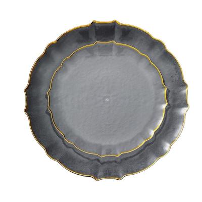 China Disposable Manufacturer Plastic Tableware Sets  Irregular Gold Rim Black Plates Restaurant Tableware For Hotels for sale