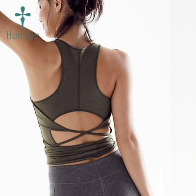 China Anti-pilling 2018 Black Strappy Cotton Gym Wear High Neck Tank Top Deep Cut Tank Women for sale