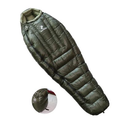 China Mummy Manufacturer Camping Outdoor Compact Pack Waterproof Army Green Mummy Goose Down Duck Down Sleeping Bag for sale