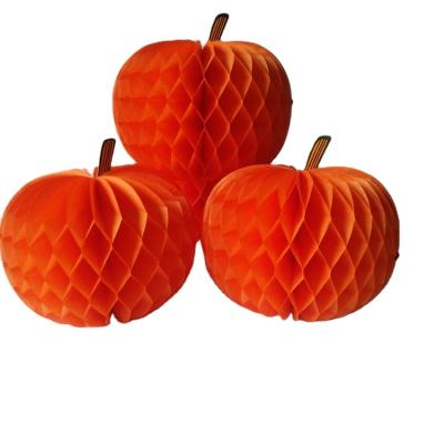 China Cost-effective Orange Halloween Party 3D Honeycomb Paper Pumpkin Decoration Set DIY Dining Table Pendant Decoration for sale