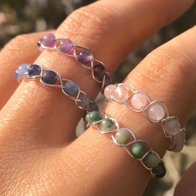 China FASHIONABLE Vintage SPAR Handmade Wire Beaded Emo Rings Anti Stress Relief Fidget Women Shape Jewelry Spin Crystal Stone Anxiety Ring for sale