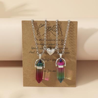 China New FASHIONABLE 2 Pcs/set Ball Shape Crystal Choker Love Heart Pendants Natural Colored For Couples Magnetic Buckle Matching Necklaces for sale