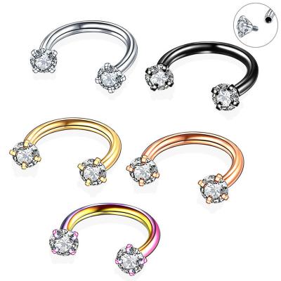 China New Trendy 5Pcs/Set Lip Eyebrow Lobe Rings Circle Steel Horseshoe CZ Diamond Ball Nose Septum Ring Women Men Ear Piercing Body Jewelry for sale