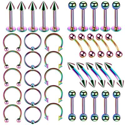 China 40pcs/Set Stainless Steel Trendy Ring Mixed Nose Lip Eyebrow Segment Bead Ring Body Piercing Jewelry For Men Women Captive for sale