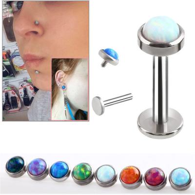 China Fashion 16G Stainless Steel Color Matching Ball Threaded Helix Opal Bead Lip Piercing Labret Ear Stud Cartilage Tragus Jewelry for sale