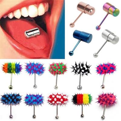 China 2022 Vibrating Puncture Rubber Ring Prickly Straight Barbells Tongue Tongue Hip Hop Stainless Steel Trendy Punk Unisex Body Jewelry for sale