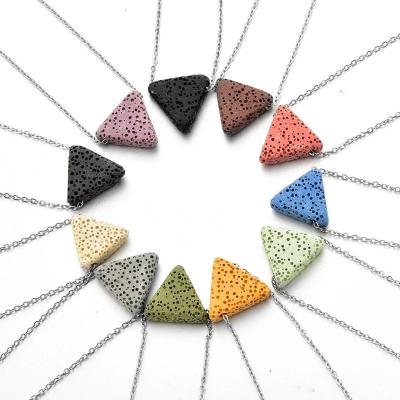 China New Aromatherapy Volcanic Rock Stone Stainless Steel Triangle Colorful Lava Stone Essential Oil Diffuser Necklace FASHION Chain Jewelry for sale