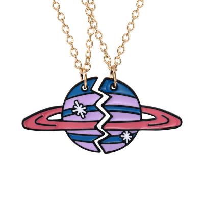 China New Best FASHIONABLE Demon Choker Series Star The Outer Space Couples Jewelry Graduation Gift Color Enamel Planet Puzzle Pendant Necklace for sale