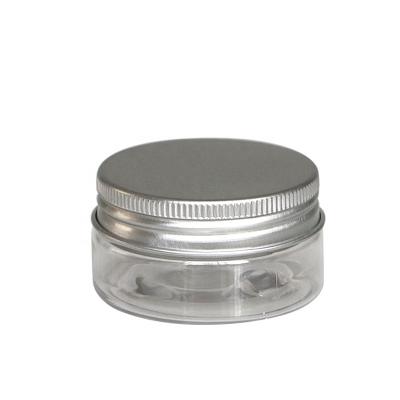 China Diameter 25ml 30ml 40ml 50ml 60ml 80ml Cosmetic Clear Pet Mouth Food Grade 47mm Plastic Jars With Aluminum Screw Top Lids for sale