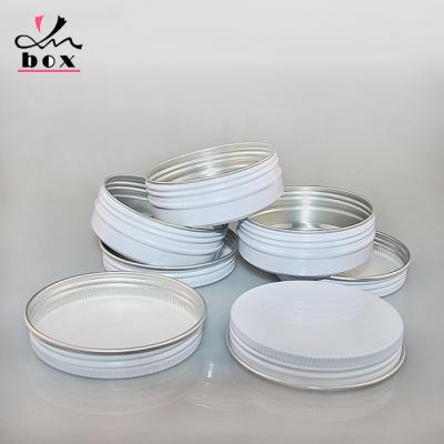 China Recyclable Art Round Metal 60g Decorative White Aluminum Candle Jar With Lid for sale