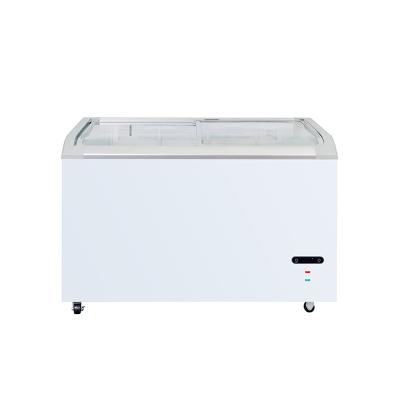 China Hotel New Style White Flast Glass-Top Double Door Chest Freezer Commercial With LED for sale