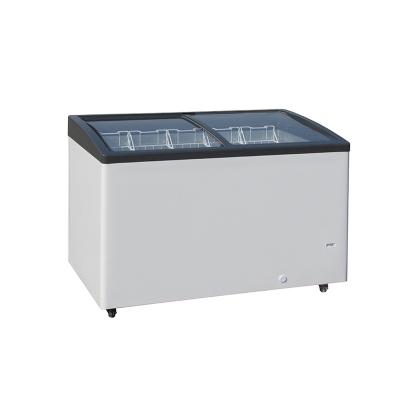 China Hotel Wholesale Price White Double Door Display Chest Freezers With Curved Glass for sale