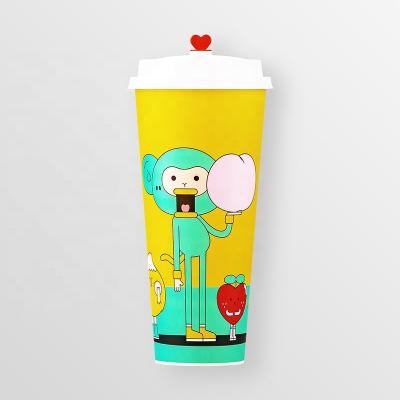 China Eco-friendly disposable plastic pp cup with lid custom logo boba milktea cups bubble tea cup for sale