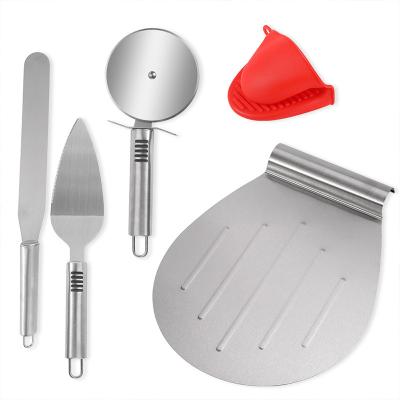 China Viable 5 Pcs Baking Supplies Transfer Stainless Steel Baking Spatula Cake Cream Spatula Pizza Cutter Tool Kit Pizza Set Tool for sale