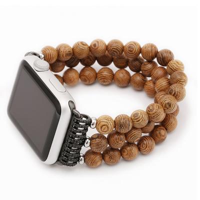 China Wenge Wood Wooden Strap For Apple Watch 5 4 3 2 1 Retro Single Strap 38/40/41mm 42/44/45mm Accessories Wooden Beads Loop Watch Band for sale