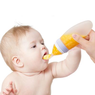 China BPA Free Baby Bottle Spoon Flexy Squeeze Silicone Baby Bottle Bpa Free With Spoon for sale