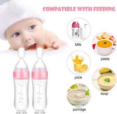 China Bottle Free Baby Food Squeeze Spoon BPA Silicone Squeeze Spoon Feeder Baby Feeding Bottle With Spoon for sale