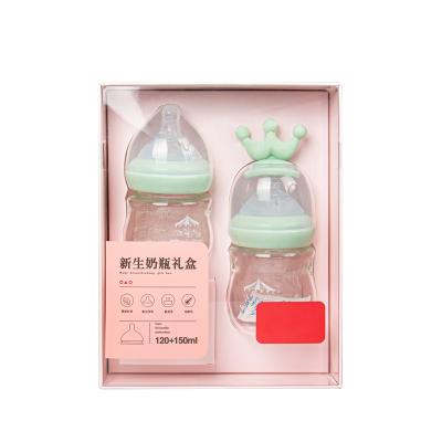 China BPA Free Baby Glass Bottles Set Eco-Friendly Newborn Gift Box Milk Glass Bottle Infant Feeding Bottles Sets With Nipple for sale