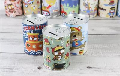 China Customized 10.2x7.5cm Cylinder Tin Can Coin Bank Metal Money Tin Box for sale