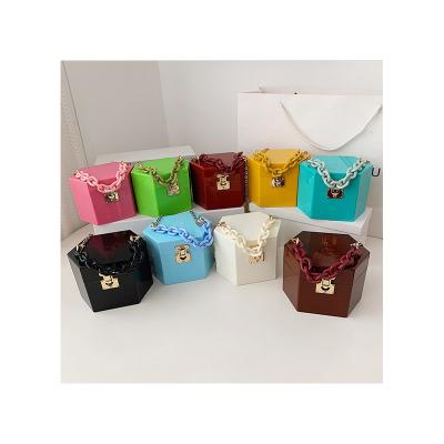 China Retro PVC Candy Color Dinner Box Woman Bags Mini Portable Cosmetic Chain Bag Purses 2021 Luxury Supplier for sale