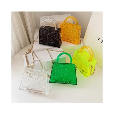 China Fashion Custom 2021 Summer Box Bag Ice Slot Jelly Purse Chain Bag PVC Acrylic Transparent Handbags Ladies Ladies for sale