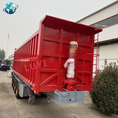 China China 4 Axle Truck Trailer 80 Ton Bogie Suspension Box Tilting Semi Trailer 4 Axles Hydraulic End Dump Trailer for sale