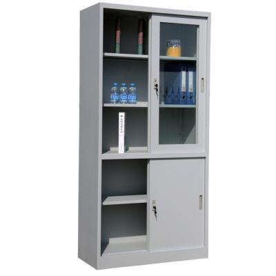 China Modern sliding door glass closet steel cupboard with 4 shelves for sale