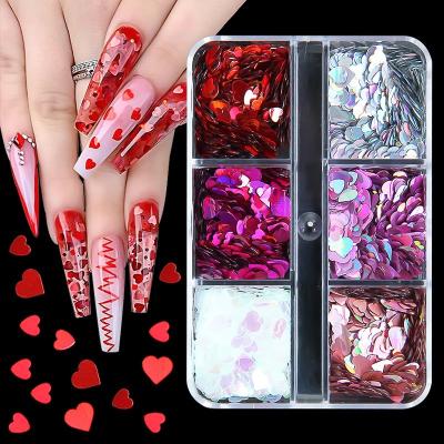 China Nail Art Decoration 6 Grids Laser Christmas Snowflake Heart Shape Nail Iridescent Sequins Glitter Laser Shiny Holographic Nail Sticker for sale