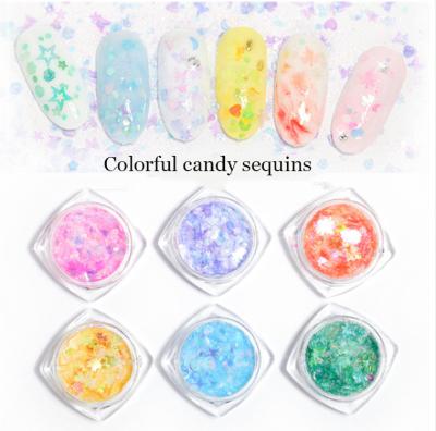 China Mix Form 6 Colors Candy Color Flakies DIY Glitter Nail Art Glitter Manicure Glass Paper Decorative Decorations for sale