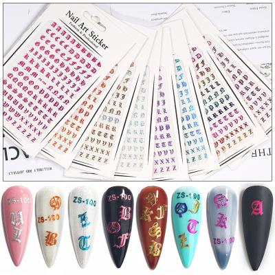 China New Style Retro English Gothic Punk Luxury Punk 3d Nail Sticker English Roman Alphabet Letters Nail Art Sticker Decal For Nail Art Decoration for sale